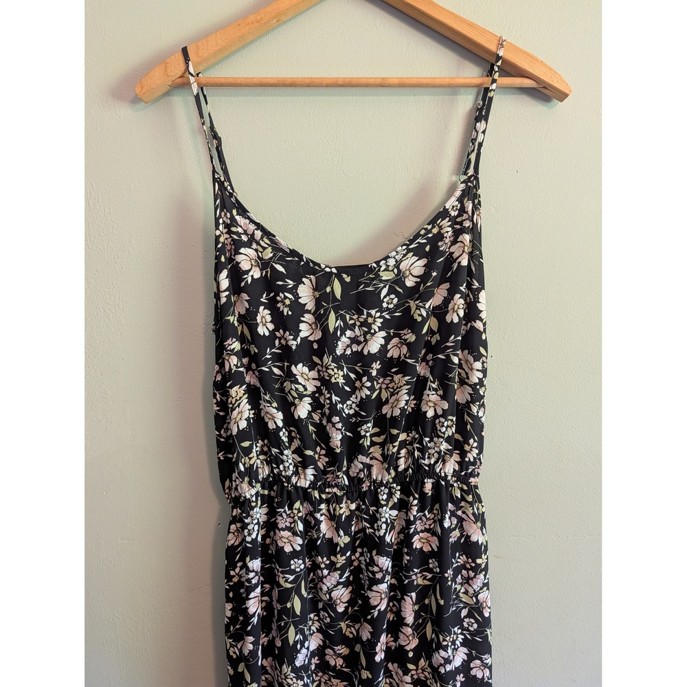 Forever 21 Black Floral Chiffon Maxi Dress Elastic Waist Size M Dark Floral Boho - Picture 5 of 11